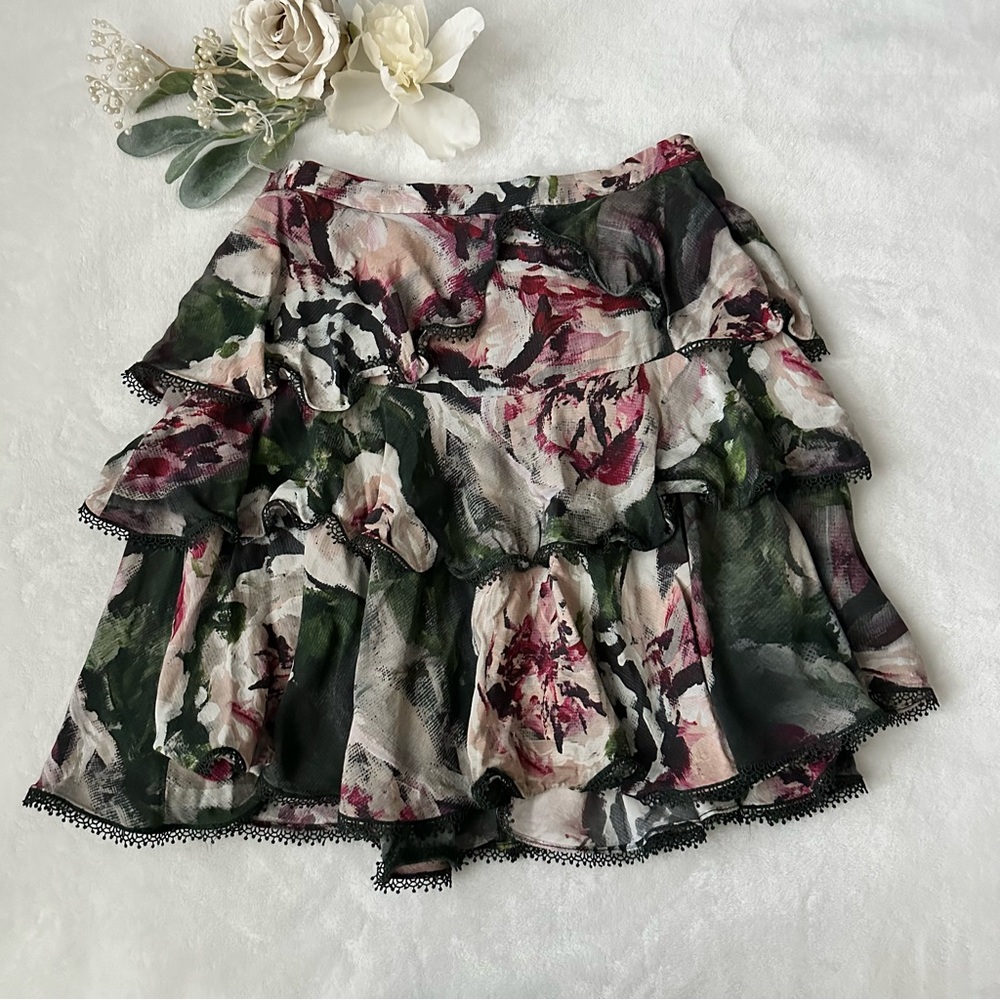 Marchesa Notte Green Tiered Skirt Size 6